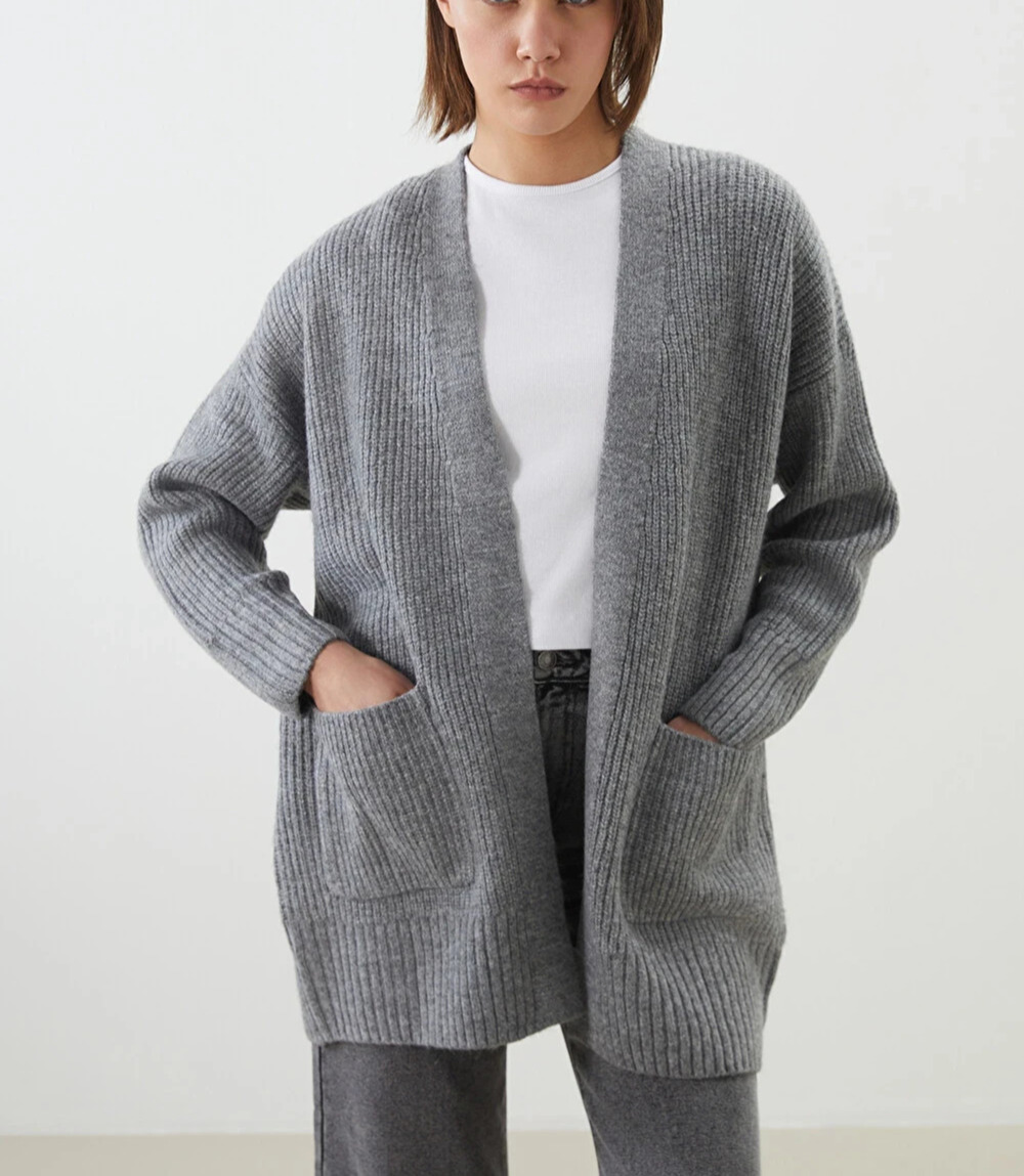 Quince Women 100% Organic Cotton Oversized Cardigan Gray Medium Knit M A010383